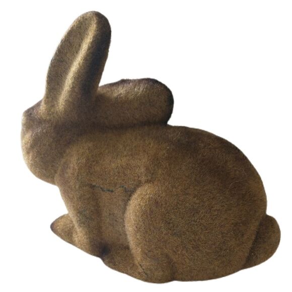 Vtg Flocked Rabbit Bank Bunny Easter REALISTIC Figural 80s Brown Fuzzy Stopper. - Picture 9 of 16